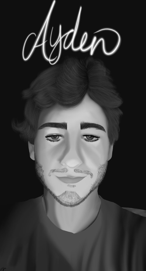 Image of a friend in black and white.